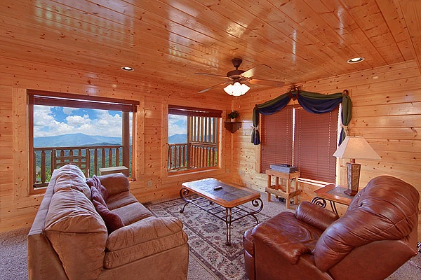 Sitting area inside the 8 bedroom Wears Valley cabin rental Heavenly Heights