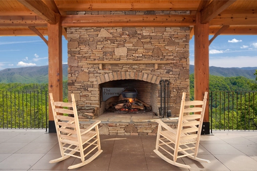 Outdoor pavillion with fireplace at The Preserve Resort 