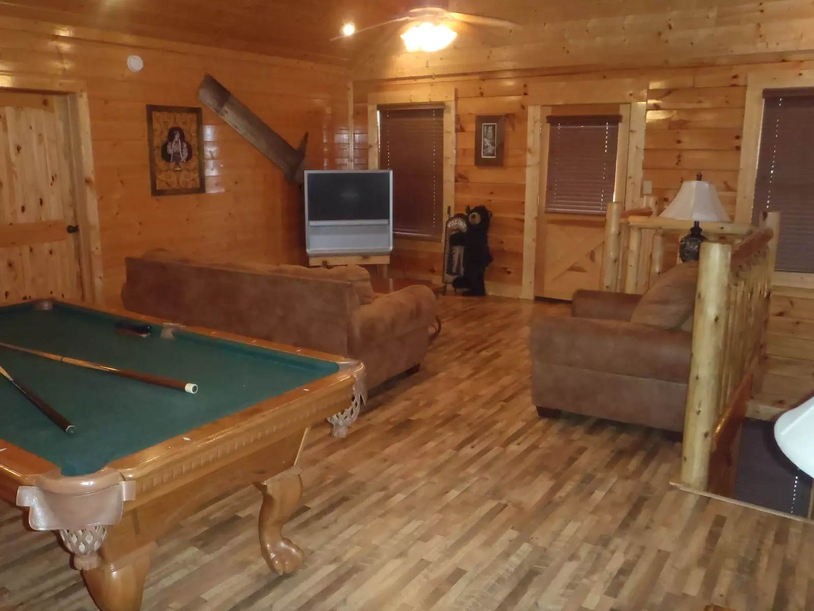 Game room and second living area in Majestic View Lodge cabin in Pigeon Forge