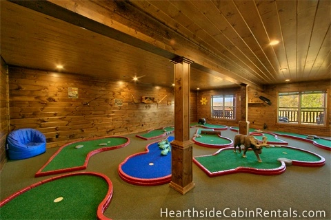 Close up on Pigeon Forge putt putt course inside Mountain Top Retreat cabin.