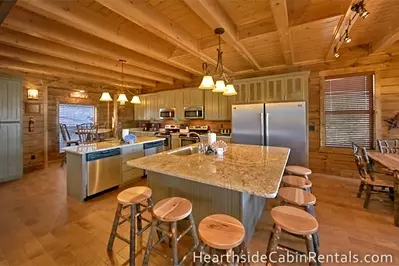 Open kitchen floorplan inside large Pigeon Forge cabin.