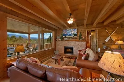  Open living room with mountain view inside Pigeon Forge cabin