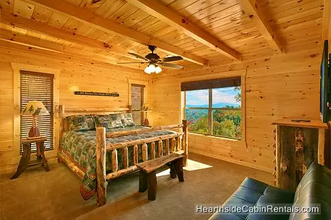 Cozy king bedroom in cabin near Gatlinburg A View For All Seasons