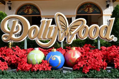 Dollywood sign decorated for Christmas