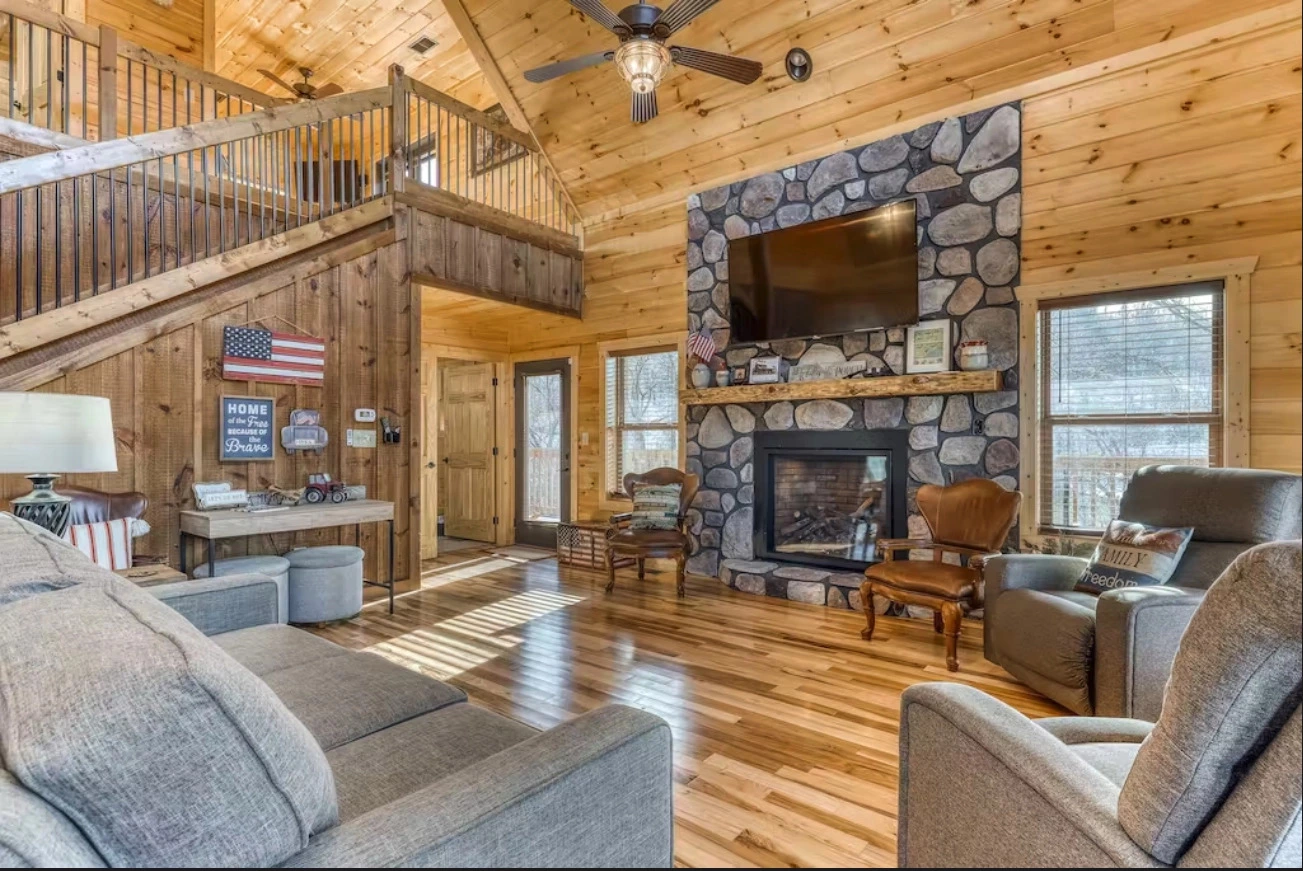 American Adventure living room with fireplace