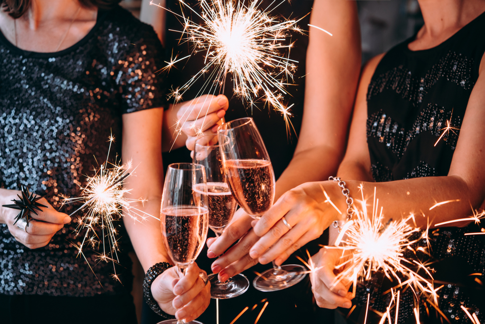 champagne and sparklers at New Year's Eve party