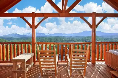 Beautiful mountain views from the deck of a cabin in the Smoky Mountains.