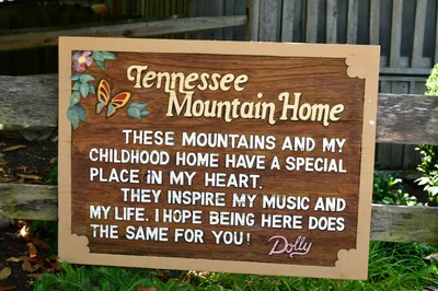 sign at Dolly Parton's childhood home in the Smokies